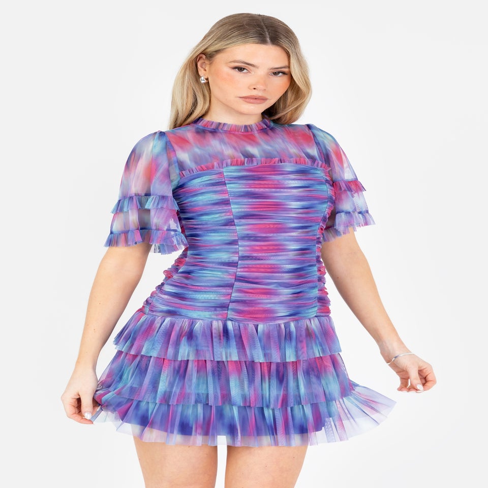 Anaya With Love Multi Coloured Abstract Watercolour Gathered Mini Dress
