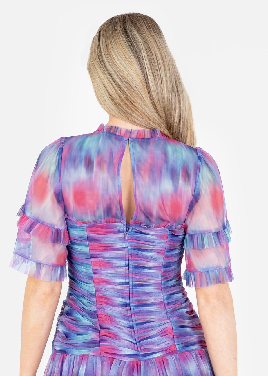 Anaya With Love Multi Coloured Abstract Watercolour Gathered Mini Dress