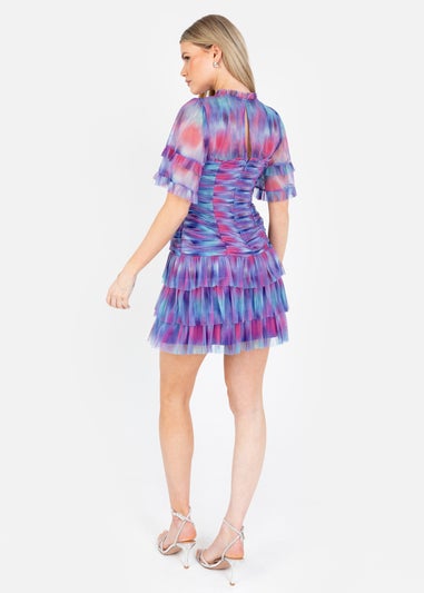 Anaya With Love Multi Coloured Abstract Watercolour Gathered Mini Dress