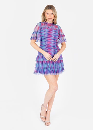 Anaya With Love Multi Coloured Abstract Watercolour Gathered Mini Dress