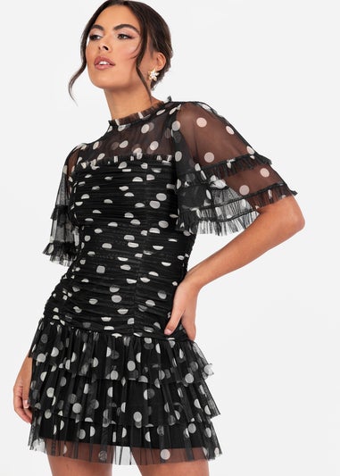 Anaya With Love Black Polka Dot Gathered Mini Dress