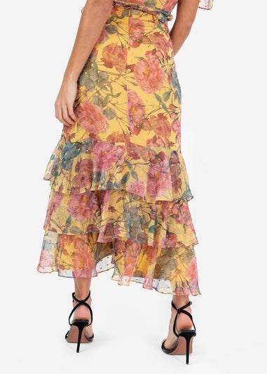 Anaya With Love Yellow Floral Print Ruffled Midi Skirt