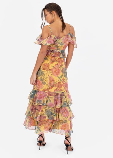 Anaya With Love Yellow Floral Print Ruffled Midi Skirt