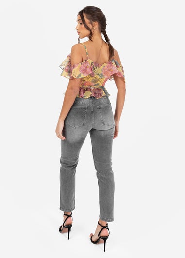 Anaya With Love Yellow Floral Print Wrap Cold Shoulder Top