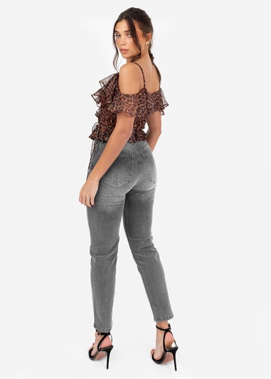 Anaya With Love Brown Animal Print Wrap Cold Shoulder Top