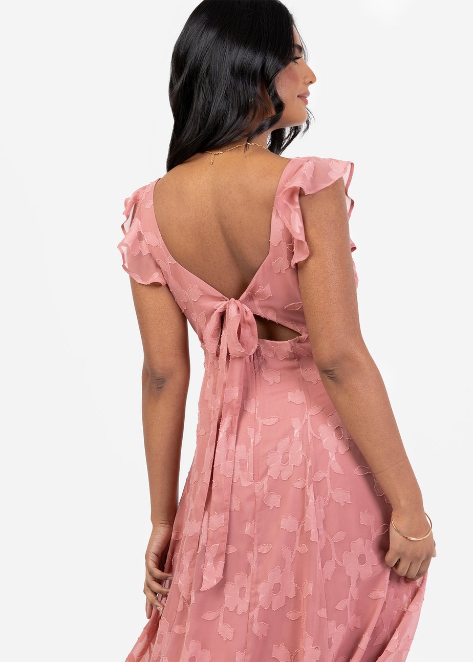 Anaya With Love Pink Recycled Floral Burnout Tie Back Midi Dress