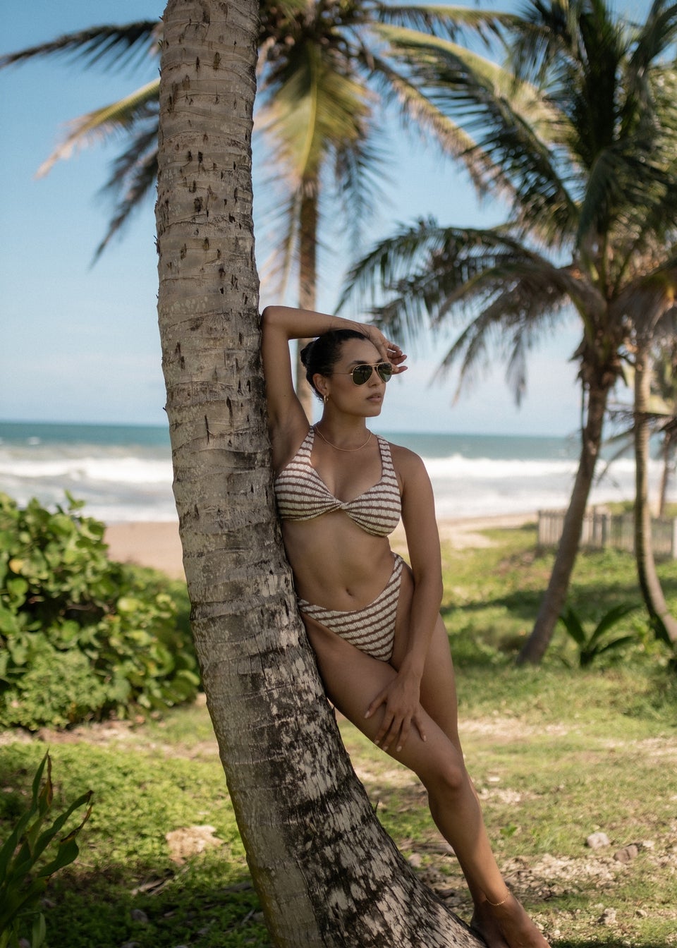 Gini London Tan Textured Stripe Bikini Bottom