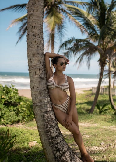 Gini London Tan Textured Twisted Stripe Bikini Top