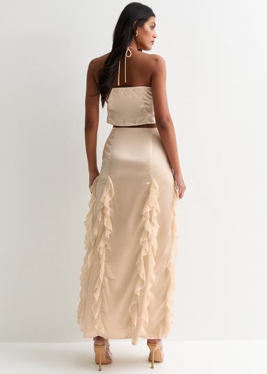 Gini London Champagne Satin Ruffle Maxi Skirt