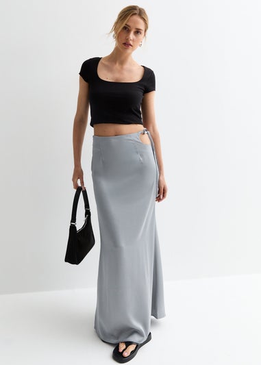 Gini London Silver Satin Maxi Skirt