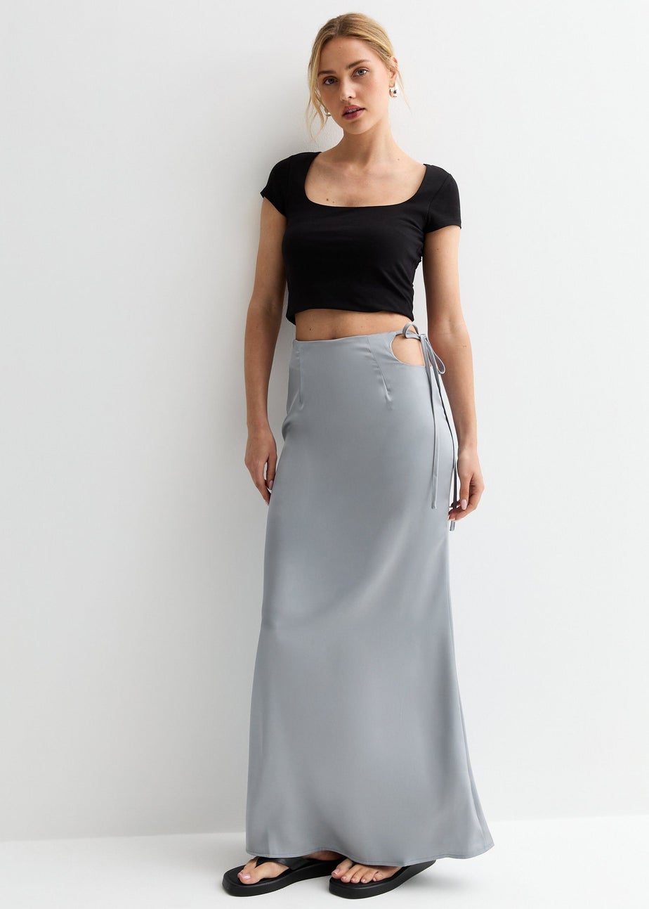 Gini London Silver Satin Maxi Skirt