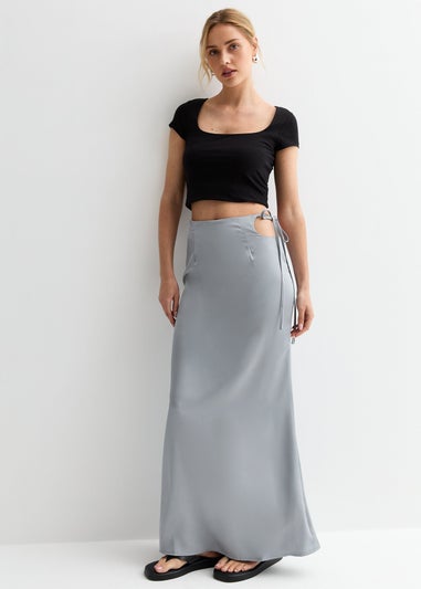 Gini London Silver Satin Maxi Skirt