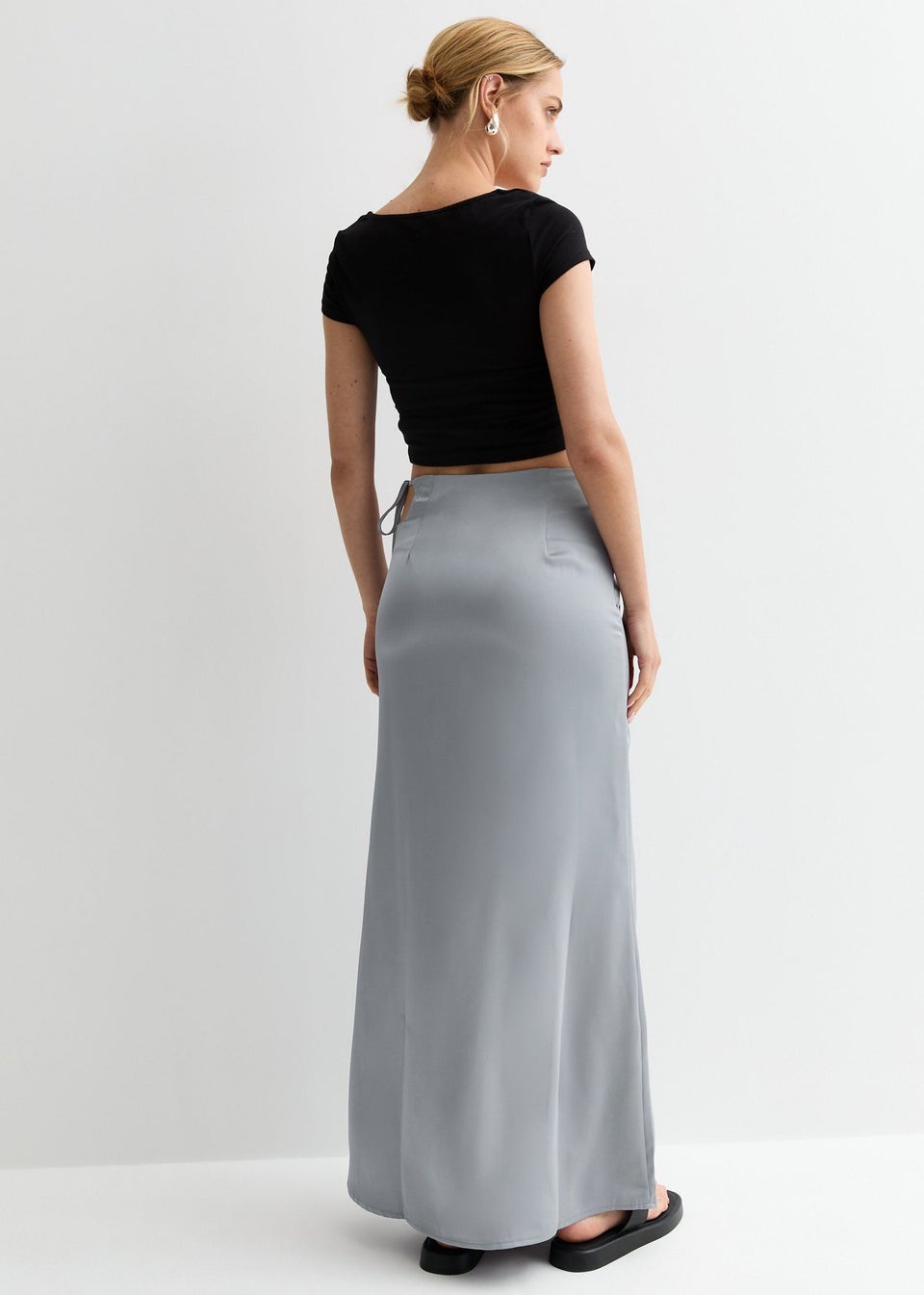 Gini London Silver Satin Maxi Skirt