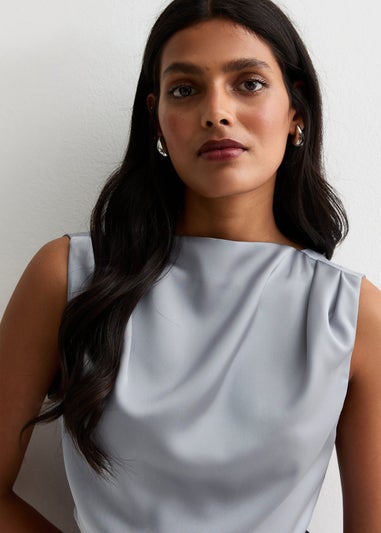 Gini London Silver High Neck Sleeveless Satin Top