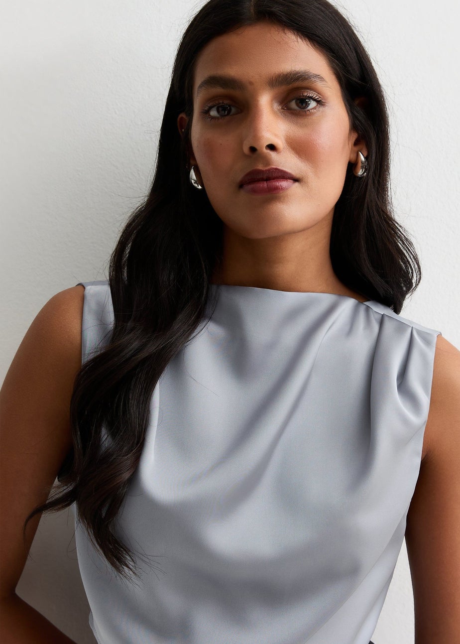 Gini London Silver High Neck Sleeveless Satin Top