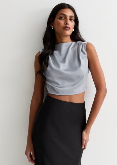 Gini London Silver High Neck Sleeveless Satin Top