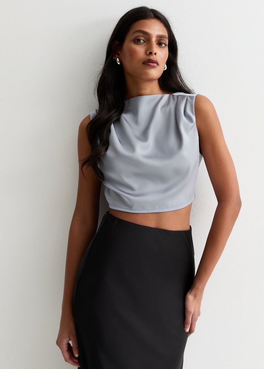 Gini London Silver High Neck Sleeveless Satin Top