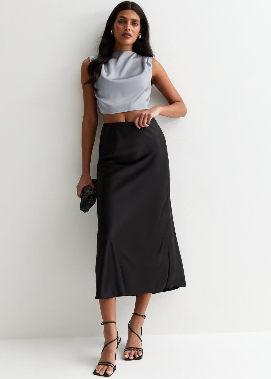 Gini London Silver High Neck Sleeveless Satin Top