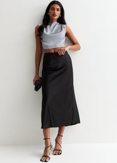 Gini London Silver High Neck Sleeveless Satin Top