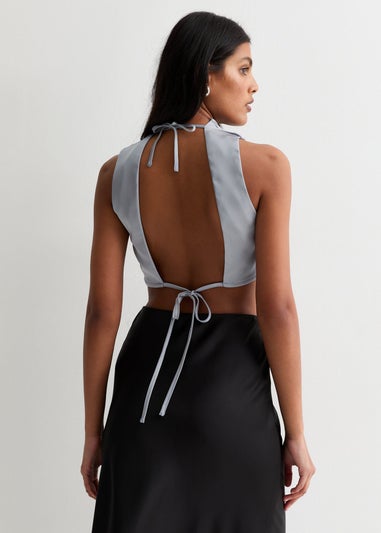 Gini London Silver High Neck Sleeveless Satin Top