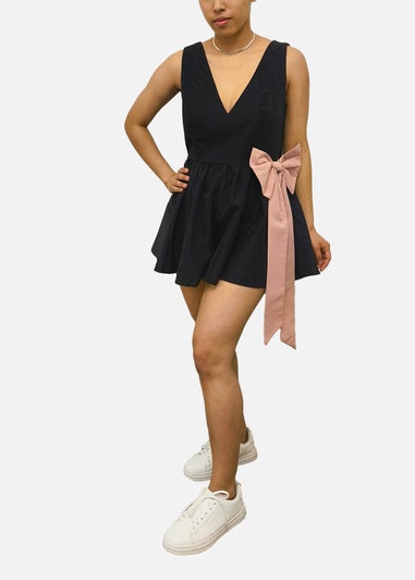Gini London Black Bow Detail Puff Skort Playsuit