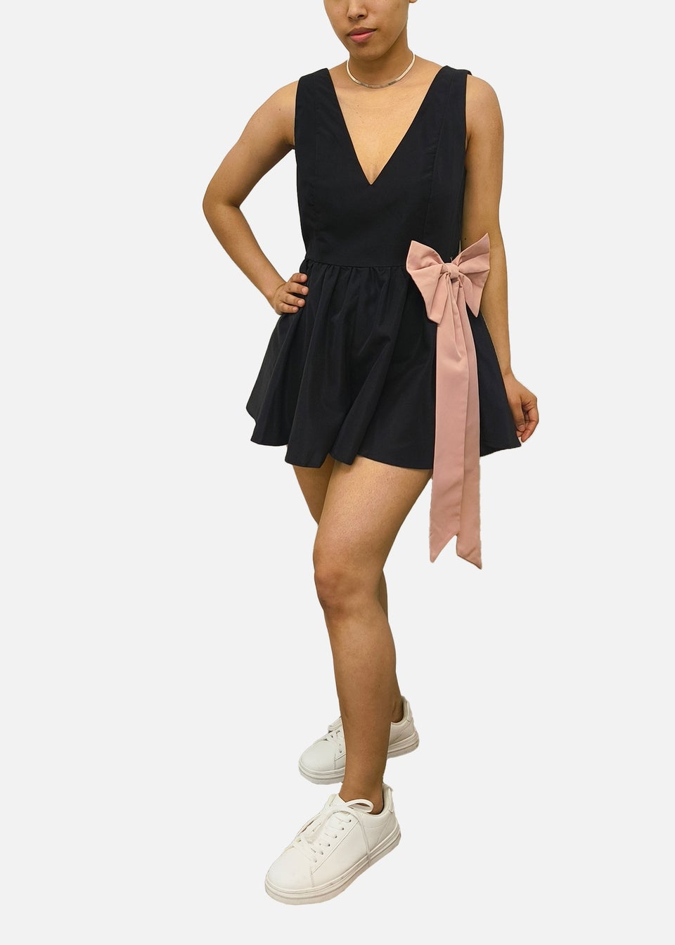 Gini London Black Bow Detail Puff Skort Playsuit