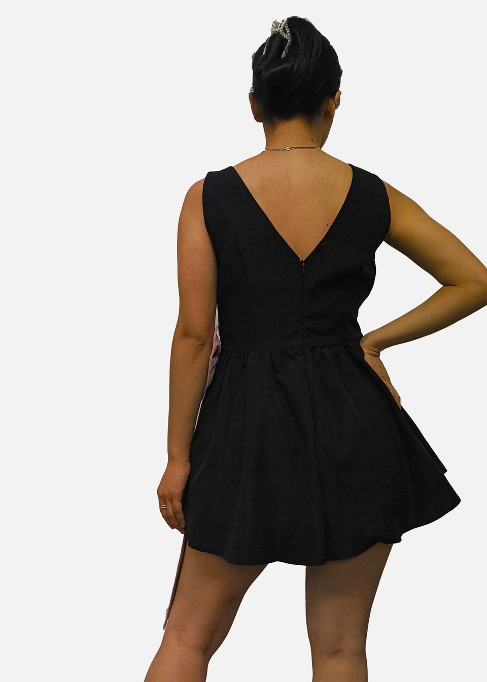 Gini London Black Bow Detail Puff Skort Playsuit