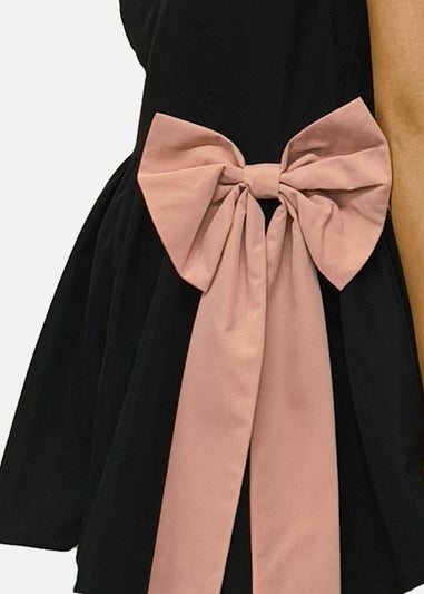 Gini London Black Bow Detail Puff Skort Playsuit