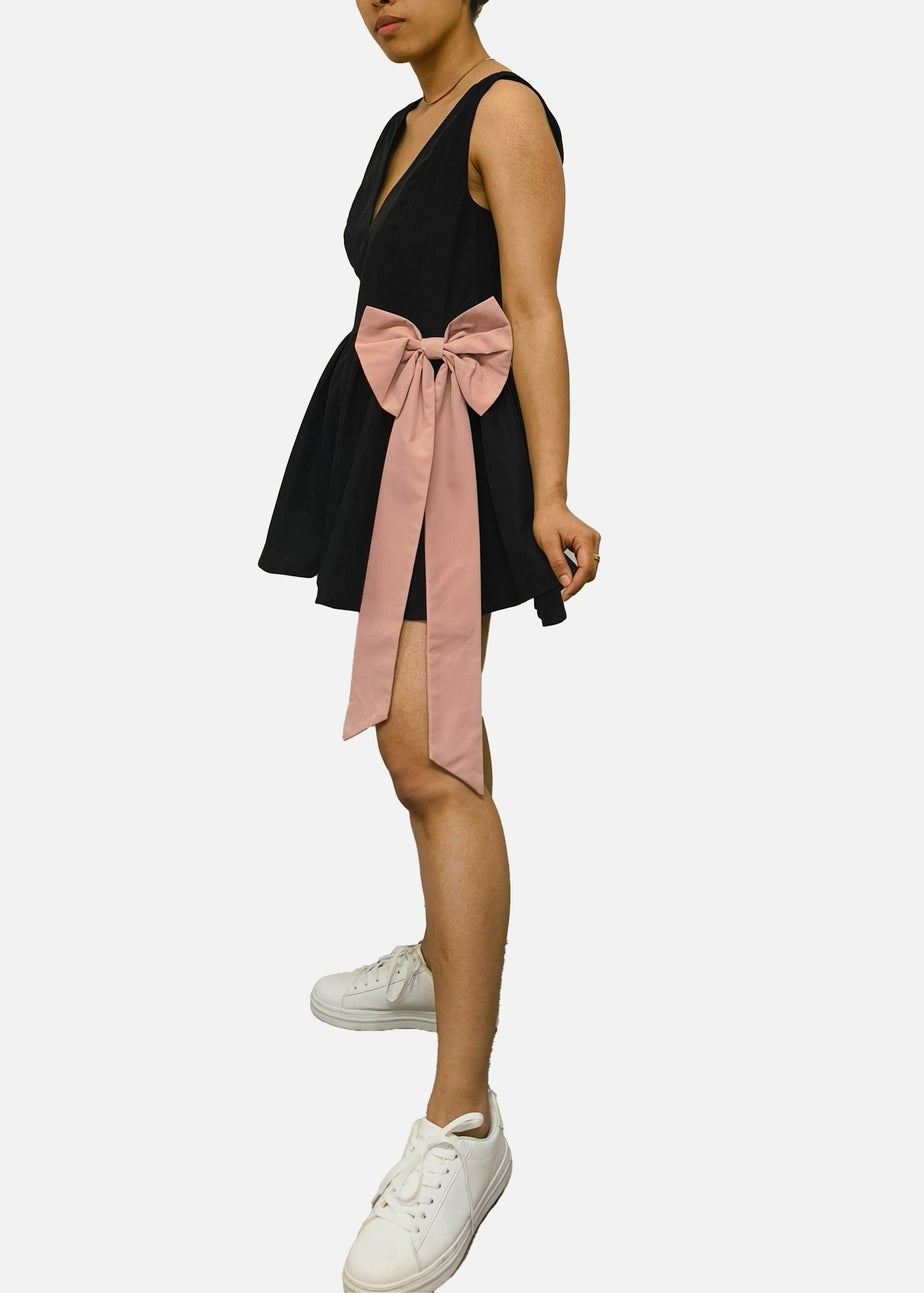Gini London Black Bow Detail Puff Skort Playsuit