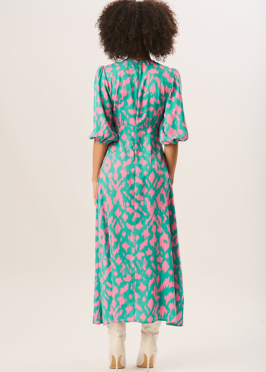 Gini London Green Animal Print V Neck Shift Midi Dress