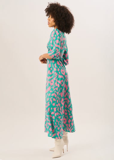 Gini London Green Animal Print V Neck Shift Midi Dress