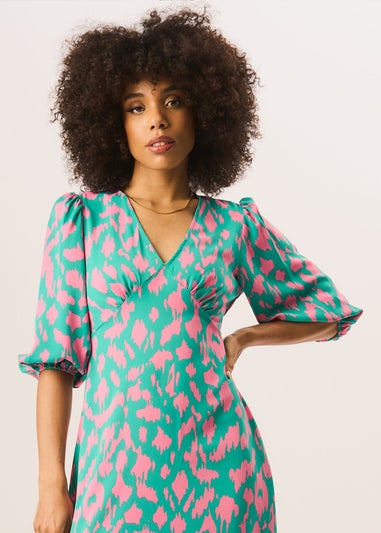 Gini London Green Animal Print V Neck Shift Midi Dress