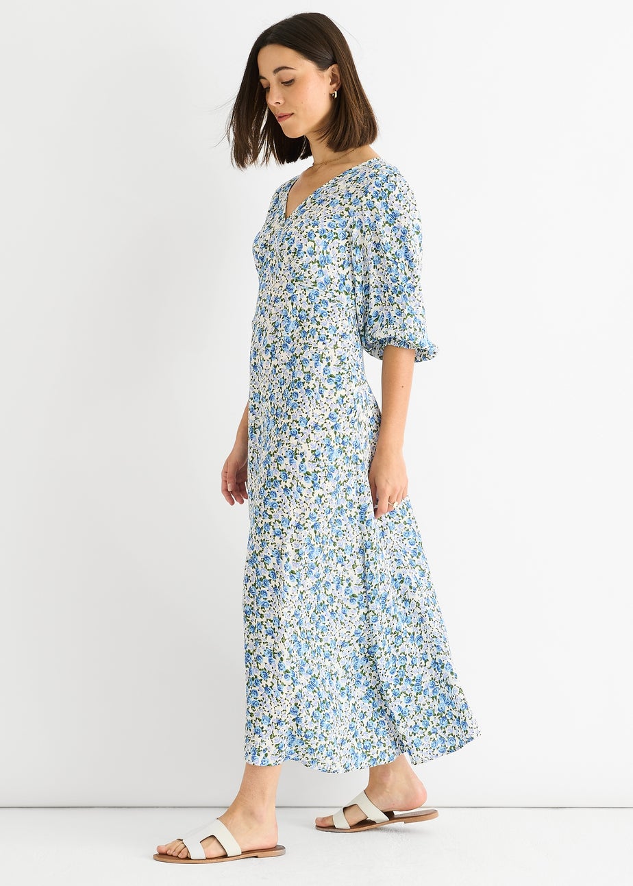 Gini London Blue Floral Print Viscose Midi Dress