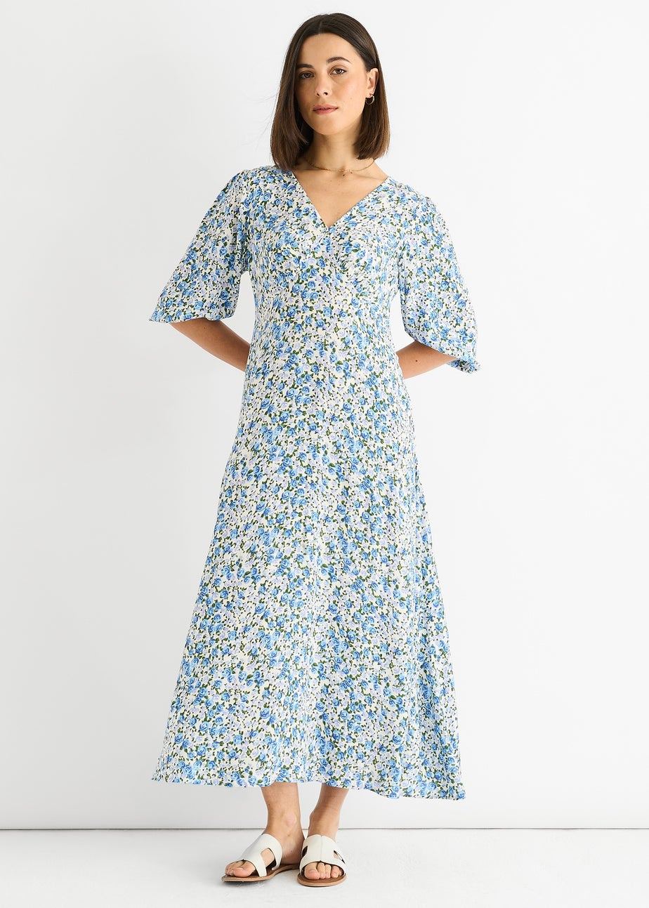 Gini London Blue Floral Print Viscose Midi Dress