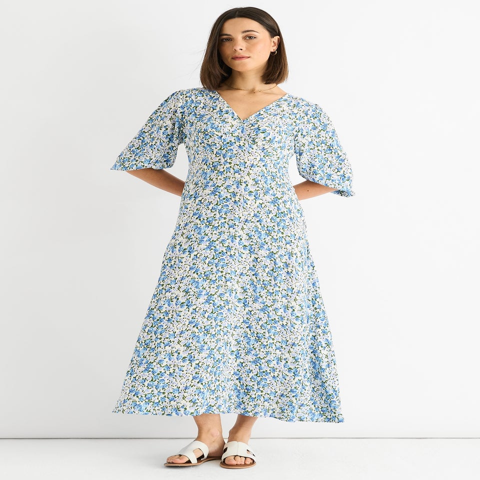Gini London Blue Floral Print Viscose Midi Dress