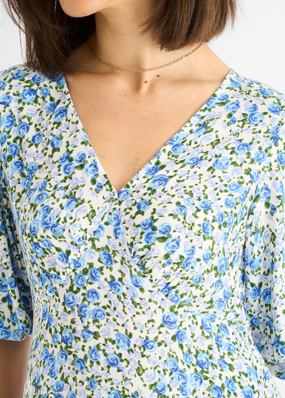 Gini London Blue Floral Print Viscose Midi Dress