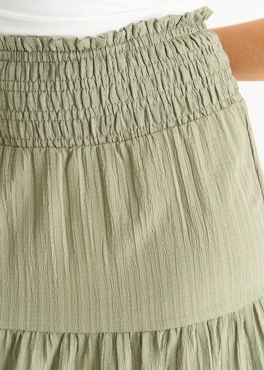 Gini London Khaki Smocked Tiered Maxi Skirt