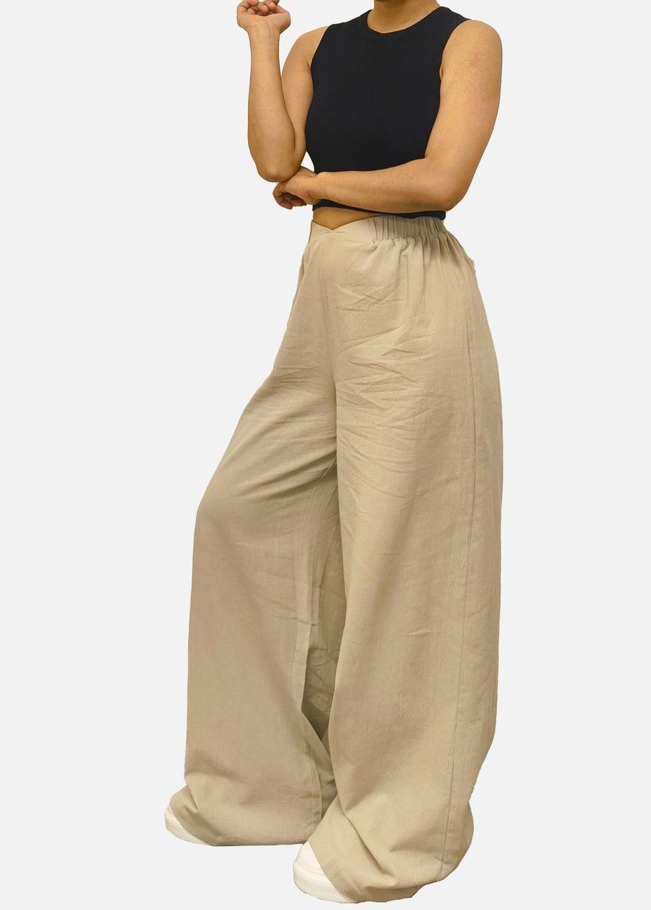 Gini London Stone Waist Band Detail Wide Leg trouser