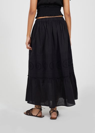 Brave Soul Black Tiered Maxi Skirt With Embroidery