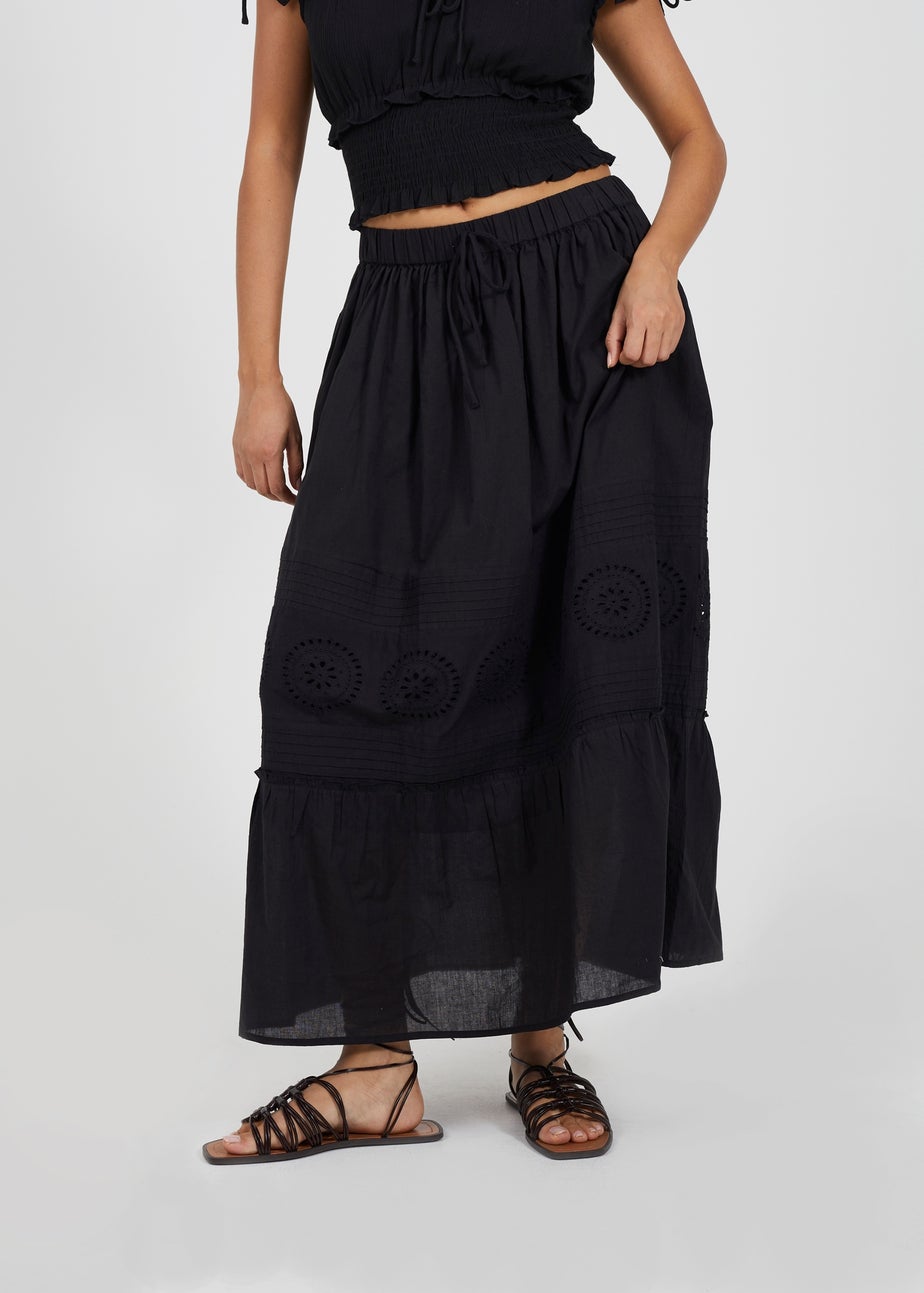 Brave Soul Black Tiered Maxi Skirt With Embroidery