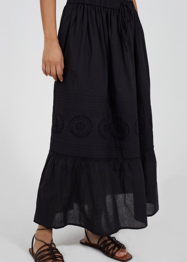 Brave Soul Black Tiered Maxi Skirt With Embroidery