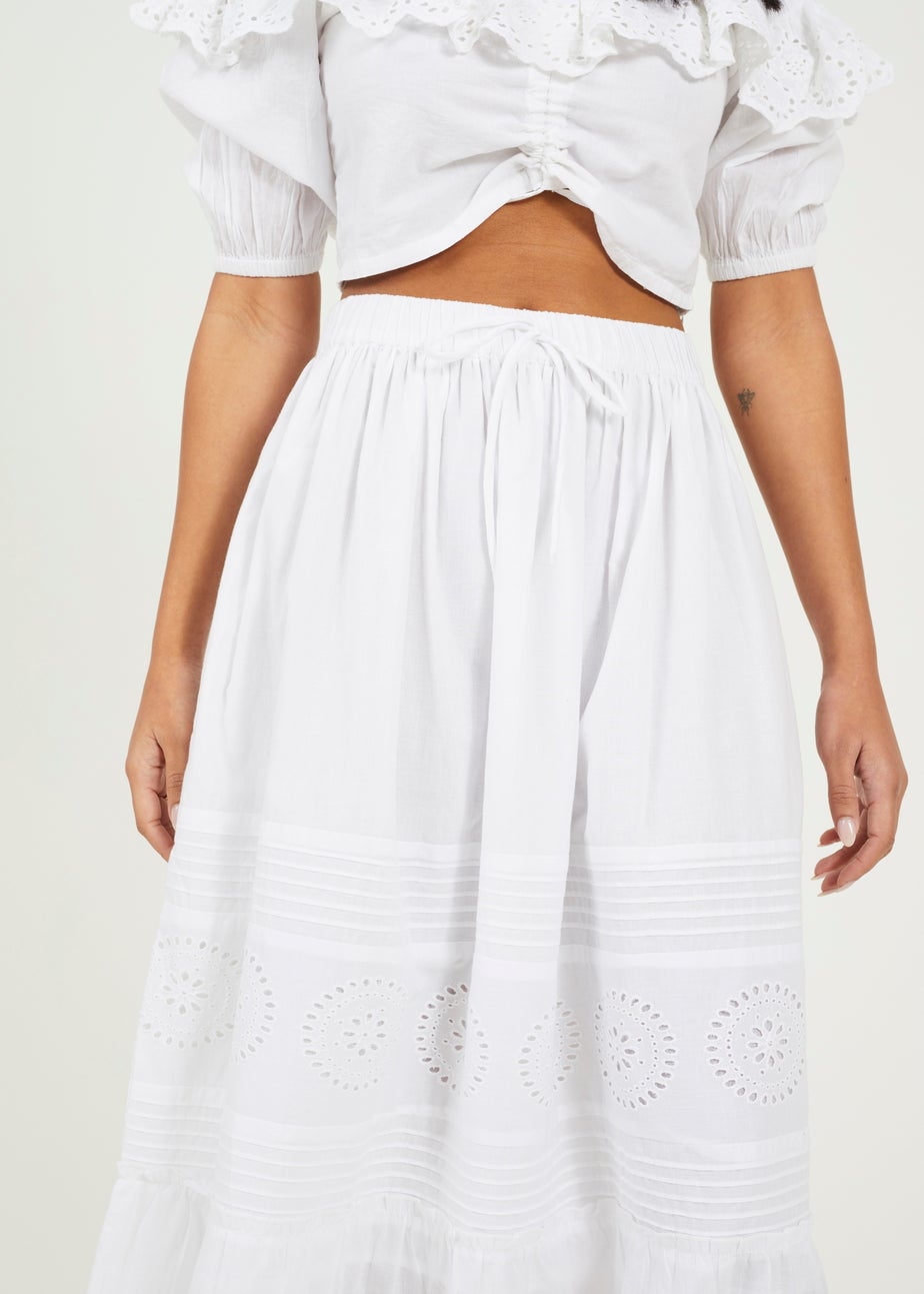 Brave Soul White Tiered Maxi Skirt With Embroidery