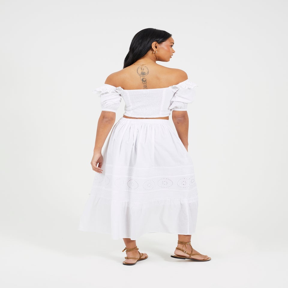 Brave Soul White Tiered Maxi Skirt With Embroidery