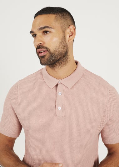 Brave Soul Dusty Pink Short Sleeve Knitted Polo Shirt
