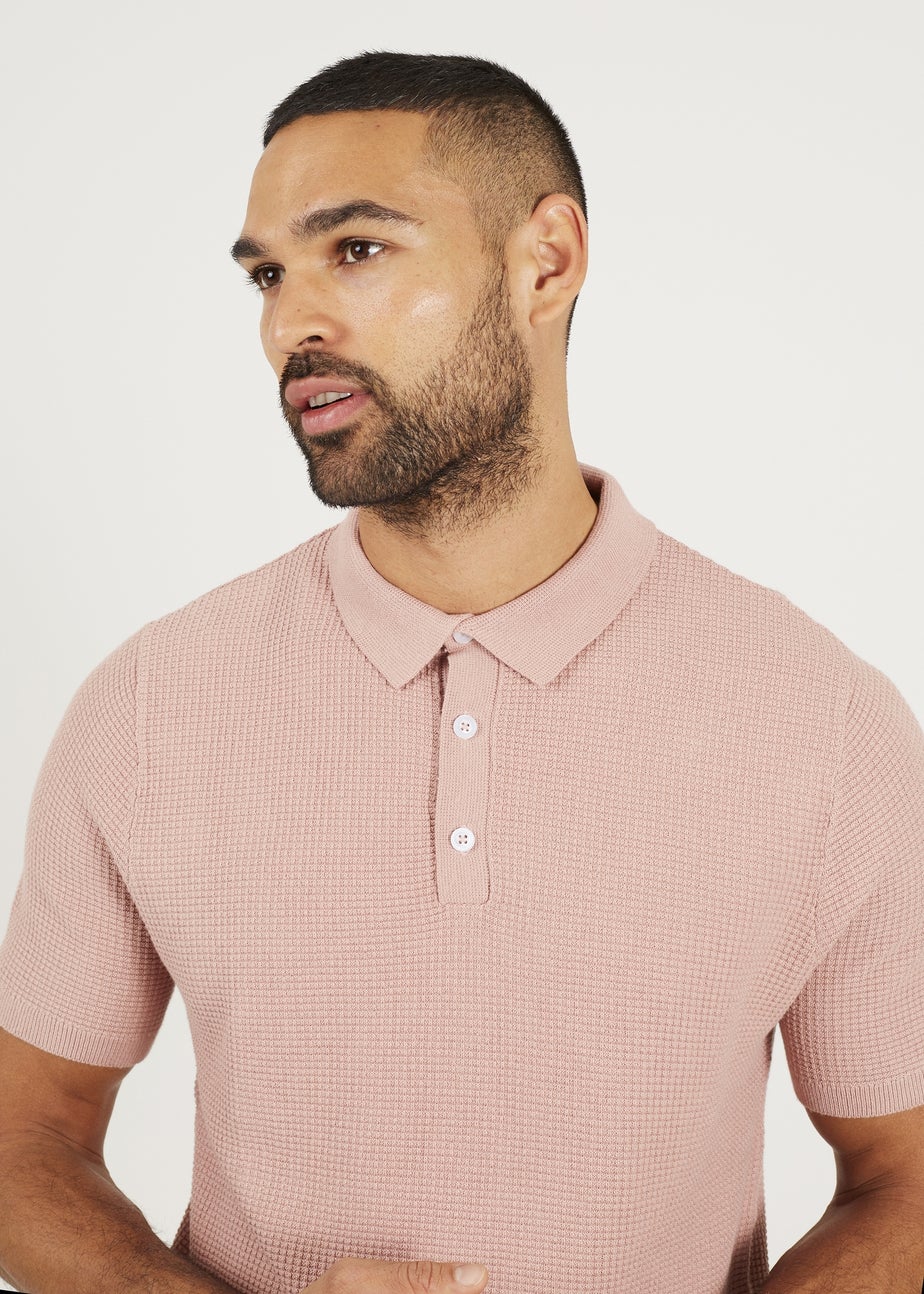 Brave Soul Dusty Pink Short Sleeve Knitted Polo Shirt