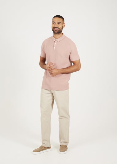 Brave Soul Dusty Pink Short Sleeve Knitted Polo Shirt