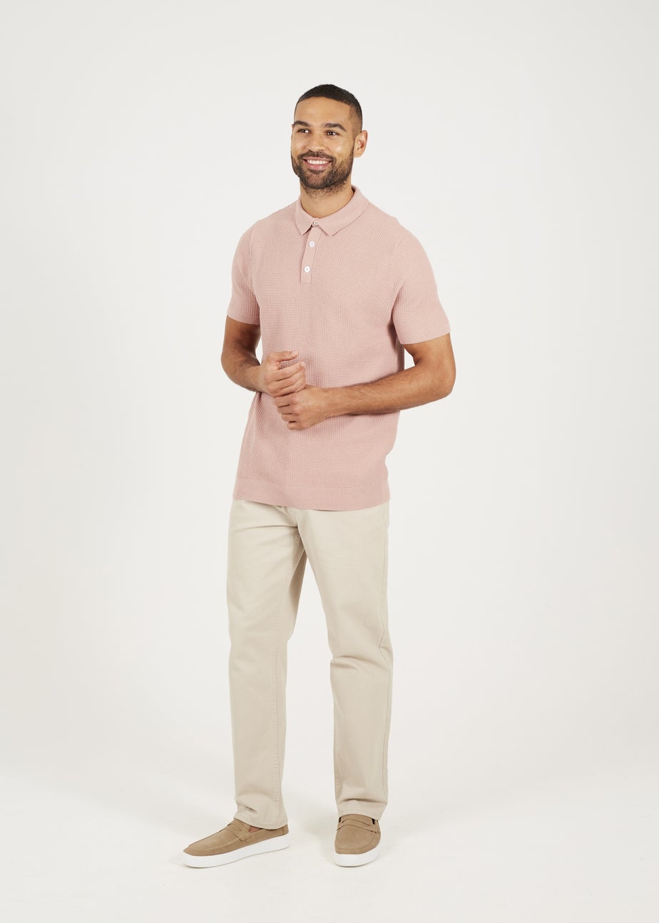 Brave Soul Dusty Pink Short Sleeve Knitted Polo Shirt