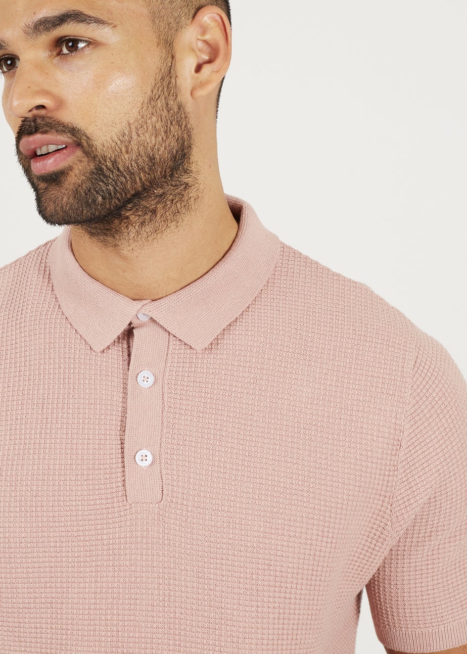 Brave Soul Dusty Pink Short Sleeve Knitted Polo Shirt