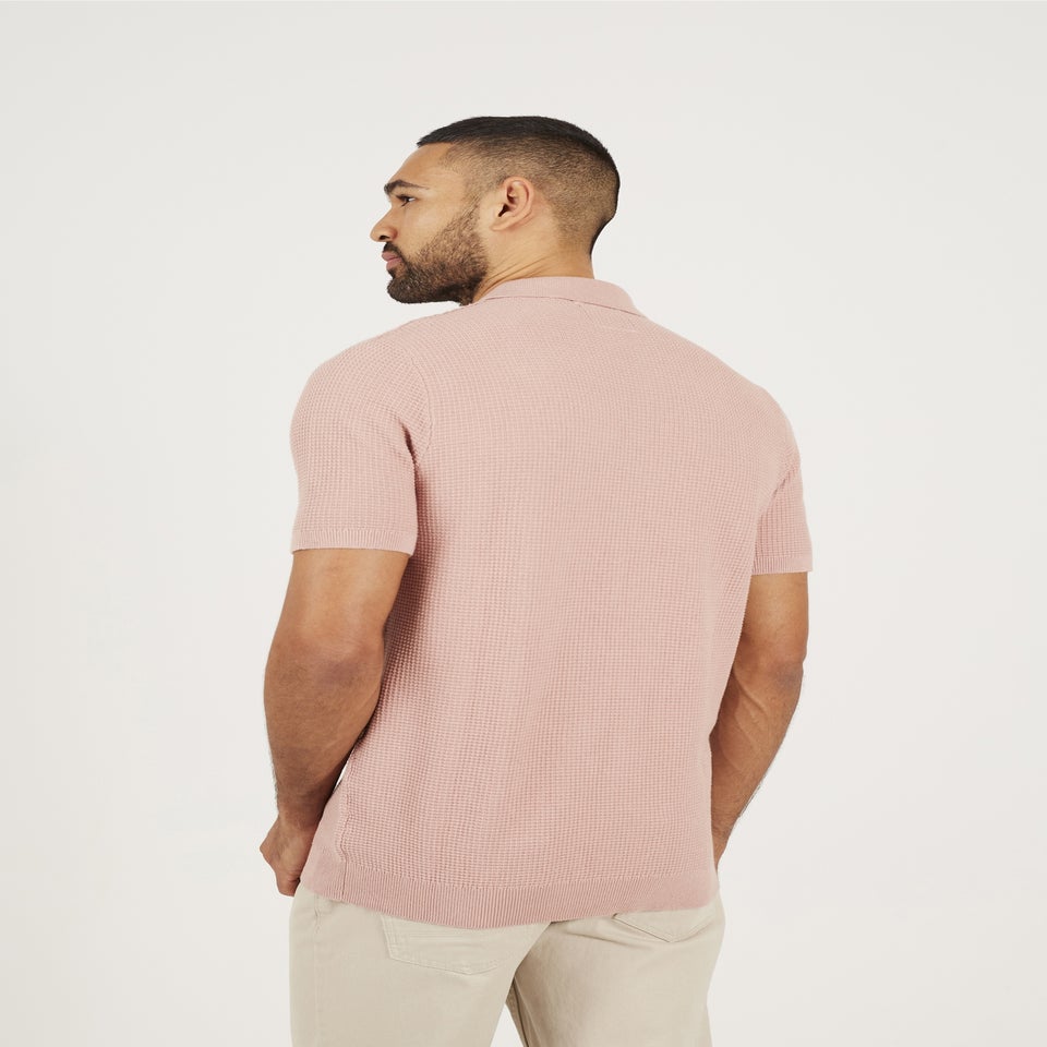Brave Soul Dusty Pink Short Sleeve Knitted Polo Shirt