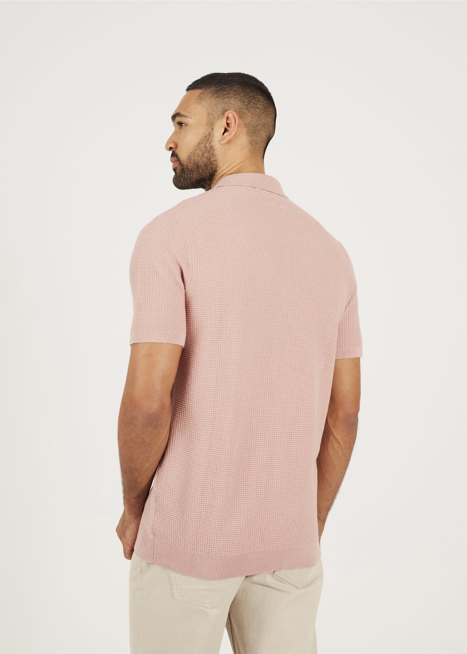 Brave Soul Dusty Pink Short Sleeve Knitted Polo Shirt
